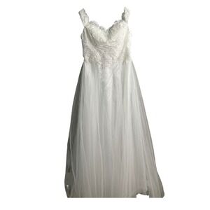 Haute‎ Marde Couture Tulle Wedding Dress S White Lace Beaded Sleeveless Bridal